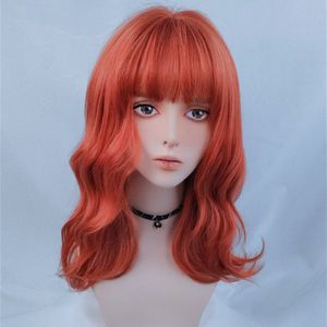 Vicwig Synthetische Cosplay Pruik Voor Vrouwen Roze Rood Gouden Groen Bruin Halflang Krullend Met Pony