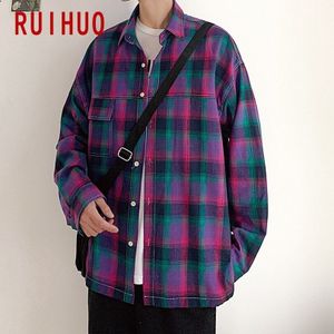 Ruihuo Casual Katoen Heren Shirt Plaid Shirt Mannen Shirts Voor Mannen Kleding Geruite Shirt Mannen Blouse M-2XL Herfst