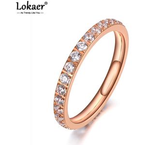 Lokaer Titanium Rvs Mozaïek Strass Ring Sieraden Luxe Rose Gold Cz Crystal Wedding Ring Voor Vrouwen R19144
