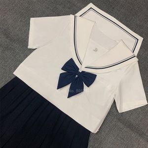 Koreaanse Japanse High School Student Uniform Vrouwen Meisjes Jk Pak Witte Blouse Geplooide Knie Lengte Rok Sailor Kostuum Marine Pak