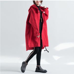 Herfst Winter Mid-lange Trenchcoat Vrouwen Slim Windjack Vrouwelijke Rode Losse Hooded Trenchcoats Bovenkleding r325