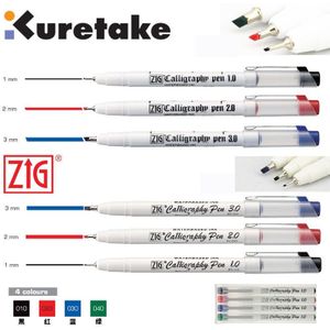 ZIG Kalligrafie Markers Kuretake Vierkante & Schuine Tip Art Brush Pen Set 4 stuks 4 kleuren Belettering Pennen