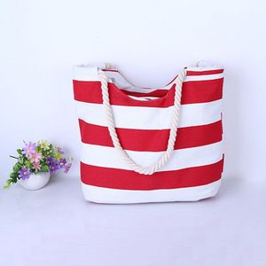 4 stks/partij Vrouwen Grote Strand Canvas Tas Strepen Afdrukken Handtassen Rode Zomer Schoudertas Totes Casual Boodschappentassen