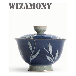 1 STKS WIZAMONY Kleine Blauw en wit Gaiwan Chinese Oude Glazuur Jingdezhen Teaset Theepot Kom voor gevarieerd thee Porselein