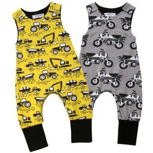 Zomer Cartoon Pasgeboren Baby Baby Jongens Kleding Mouwloze Auto Print Baby Jongens Rompertjes Jumpsuit Speelpakje Baby Boy Kleding