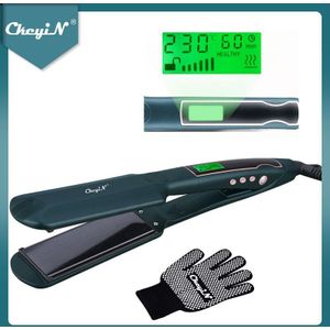 Ckeyin Lcd Digitale Display Hair Flat Iron Stijltang Instelbare Temperatuur Trillen Massage Brede Plaat Voor Glad Haar Handschoen