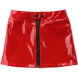 Zwart Rode Peuter Meisje PU Rok Mode Kid Meisjes Prinses Pailletten Rits Lederen Tutu Mini Rok Kleding
