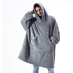 Winter Warm Tv Sofa Deken Met Mouwen Fleece Pocket Hooded Gewogen Deken Volwassenen Kids Oversized Sweatshirt Deken Voor Bed