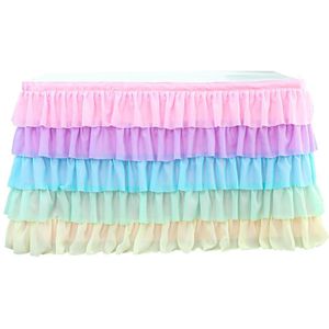 5/6 Lagen Multicolor Tafelkleed Cover Rechthoek Tafel Rok Servies Verjaardag Bruiloft Hotel Feestelijke Party Decor