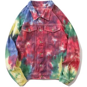 Aolamegs Aquarel Gradiënt Tie Dye Gedrukt Hip Hop Denim Jas Heren Cowboy Jassen Mannen High Street Harajuku Mode Streetwear