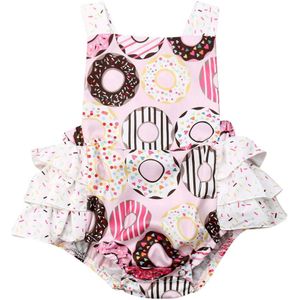 Zomer Pasgeboren Baby Meisjes Ruches Romper Outfits Donut Print Mouwloze Baby Jumpsuit Baby Meisjes Kleding 0-24M