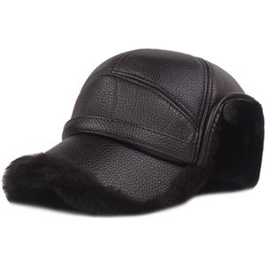 Winter Heren Lederen Cap Warm Baseball Cap Met Oorkleppen Dikke Bont Caps Voor Winter Bomber Hoeden