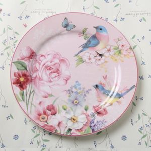 Europese Landelijke Bone China Taart Gerechten en Platen Porselein Gebak Fruit Lade Keramische Servies voor Steak Diner Decoratie