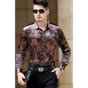 Hoogwaardige mannen Zijde Business Overhemd Mannelijke Toevallige Lange Mouwen Bloemen Shirts Ademend Velour Zachte Dunne Mannen Shirt M-3XL