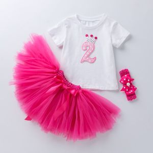 Pasgeboren Tutu Rokken Baby Kleding Set Nummer Meisje T-shirt + Rok + Hoofdband Kids Katoenen Kleding 2 Jaar Oude