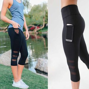 Sexy Vrouwen Yoga Leggings Capri Broek Leggings Sport Fitness Gym Hoge Taille Mesh 3/4 Broek FOU99