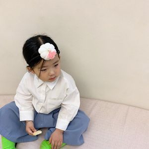 Koreaanse Stijl Mode Unisex Borduren Brief Wit Overhemd Lente Herfst Jongens Meisjes Casual Alle-Match Tops Kleding