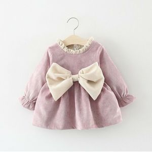 0-4Years Peuter Kid Baby Meisjes Herfst Winter Tutu Jurk Prinses Party Wedding Strik Jurken Lange Mouw Corduroy Jurk