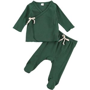 Pasgeboren Baby 'S Tweedelige Nachtkleding Herfst Pak Lange Mouwen Lace-Up Vest Top Met Gewikkeld Voet Lange Broek nachtkleding