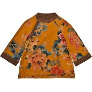 Traditionele Chinese Stijl Kleding Vrouwen Zijde Cheongsam Top Elegante Vintage Qipao Shirt Bloemenprint Qipao Kostuum 11641