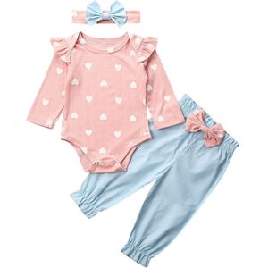 3 STUKS Baby Baby Meisjes Kleding Sets 0-18M Lange Mouwen Tops Romper Bloemen Broek Hoofdband Outfits Set kleding