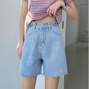 Hoge Taille Wijde Pijpen Denim Shorts Voor Vrouwen Zomer Blauw Of Zwart Jean Knoppen Half Casual Bermuda voor Vrouwen