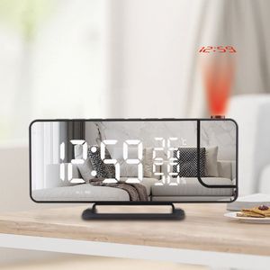 Desktop Projector Spiegel Wekker Radio Led Snooze Temperatuur Display Klok 3 Versnellingen Projectie Helderheid Verstelbare