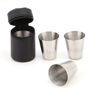 4 Stuks 30Ml 70Ml 180Ml Rvs Camping Cup Mok Camping Wandelen Draagbare Koffie Bier Cup met Zwarte Tas