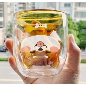 Glas Cup 3D 2-Tier Dubbelwandige Thee-Mokken Creatieve Mooie Koffie Mok Hond Dier Kerst Mok melk Cup Gezonde Drinkware