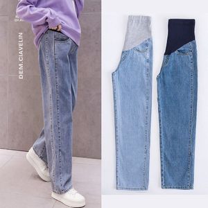 8955 # Zomer Herfst Denim Moederschap Lange Jeans Wijde Pijpen Losse Rechte Buik Broek Kleding Voor Zwangere Vrouwen Casual Zwangerschap