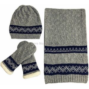 Wol mannen Hoeden Sjaals Handschoenen driedelige Warm Herfst Winter Mannen Knit Sjaal, hoed en Handschoen Sets