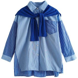 Meisjes Blouses Herfst Kinderkleding Streep Patchwork Blouse Persoonlijkheid Casual Baby Mode Katoen, #8970