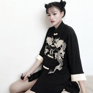 Tangsuit Chinese Stijl Shirt Dragon Traditionele Chinese Kleding Voor Vrouwen Vintage Party Mode Jas Wushu Hanfu Borduurwerk