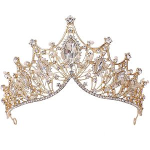 Bruids Sieraden Barlock Tiara Goud Handgemaakte Atmosferische Strass Verjaardag Bruiloft Haarband Bruiloft Haar Accessoires