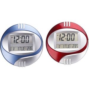 2 Stuks Temperatuur Display Digitale Muur Elektronische Klok Lcd Moderne Kalender Led Beugel Horloge Mute - Blue & Red
