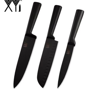 XYj Keuken Koken Rvs Messen 6 STUKS Set Volledige Tang Zwart antislip Handvat Mes Fruit Vlees Vis koken Tool Accessoire