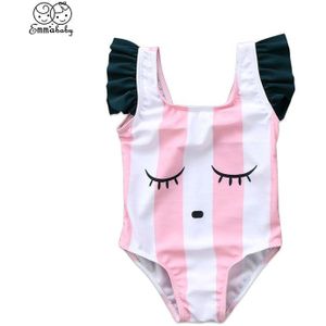 Leuke Mooie Schattige Pasgeboren Baby Meisjes Cartoon Gestreepte Badmode Badpak Beachwear Kleding Roze