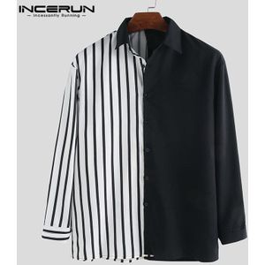 Incerun Mannen Shirt Lange Mouw Gestreepte Patchwork Revers Kraag Chic Casual Shirts Mannen Knop Ademend Camisas Hombre S-5XL