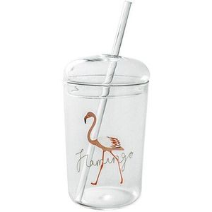 Flamingo Glas Mok Met Stro En Deksel Fruit Salade Sap Smoothie Bier Koffie Mason Jar Borosilicaatglas Cup 450ml