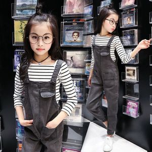 Sping Herfst Kid Meisjes Casual Jeans Broek Kinderen Bib Overalls Jumpsuits Broek Tiener Meisjes Solid Denim Leggings Q81