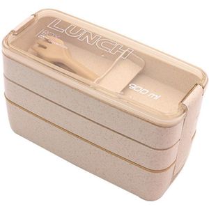 900ml Gezonde Materiaal Lunchbox 3 Layer Tarwe Stro Bento Dozen Magnetron Servies Voedsel Opslag Container Lunchbox