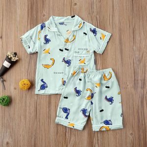 Aa Zomer Kids Jongens Pyjama Set Dinosaurus Print Korte Mouw Tops Shirt Shorts Nachtkleding Nachtkleding Katoenen Kleding Pak