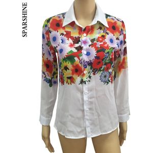 Vrouwen Vlinder Bloemenprint Blouses Chiffon Shirts Vrouwen Vintage Turn-Down Kraag Tops Dames Werk Lange Mouw blouse