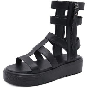 Gdgydh Enkelband Gladiator Sandalen Vrouwen Platform Dikke Bodem Comfortabele Schoenen Voor Zomer Zwarte Punk Rits