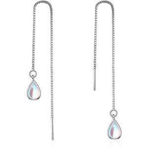 Trendy Water Opal Stone 925 Sterling Zilver Vrouwelijke Lange Kwast Stud Oorbellen Sieraden Voor Vrouwen