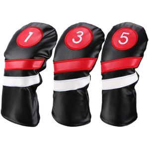 Golf Hoofd Covers 3 Stks/set Driver Fairway Hout Headcovers Zwart Rood Vintage Pu 1 3 5 Driver