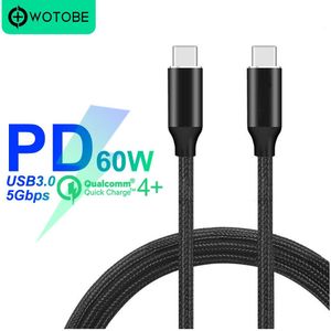 USB-C Lading Kabel Type-C USB3.0 5.0Gbps 20V/3A 60W Snel Opladen Data Voor Macbook air Pro Kabel Ipad Pro Pd Laptop