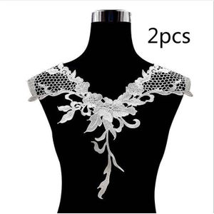 2 Stuks Black Lace Stof Jurk Applique Blouse Naaien Hals Geborduurde Hollow Boutonniere Bloem Nep Kraag Decoratie