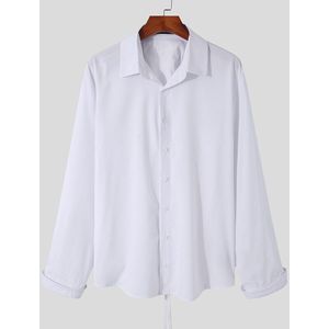 INCERUN Men Shirt Lapel Long Sleeve 2022 Casual Camisas Lace Up Back Solid Color Streetwear Leisure Men Clothing S-5XL