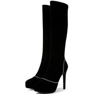 Meotina Knie Hoge Laarzen Vrouwen Schoenen Hoge Hak Laarzen Winter Platform Sexy Dames Lange Laarzen Herfst Stiletto Schoenen Zwart 33 -43